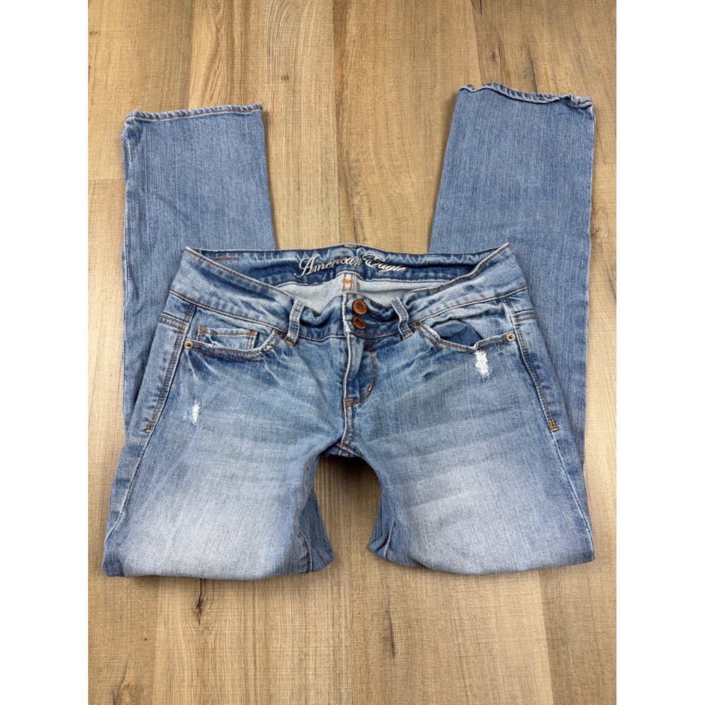Y2K Low Rise American Eagle Outfitters Womens Straight Leg Distressed Jeans 2R